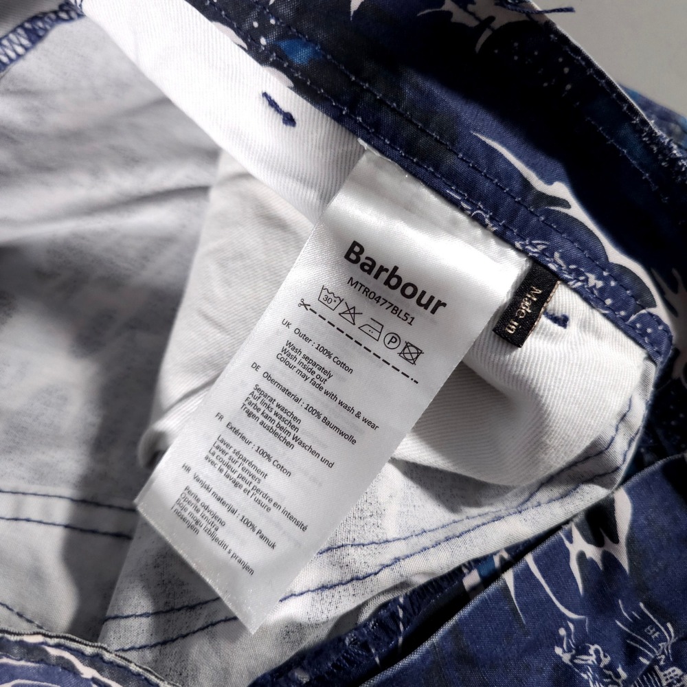 Barbour Cargo Shorts Mens 36 Blue Wave Print White Mountaineering MTR0477BL51 - Picture 3 of 7